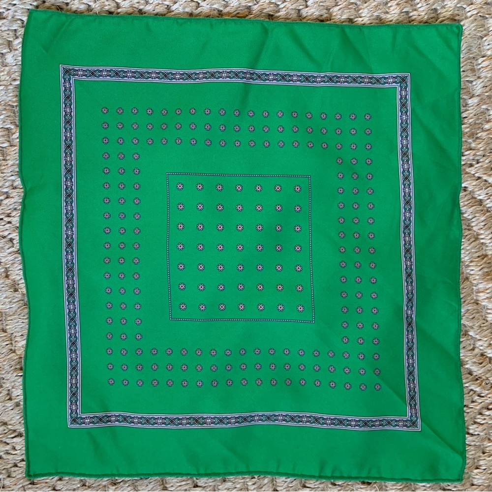 Green Patterned Vintage Men’s Silk Pocket Square